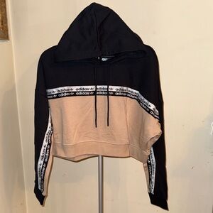 Adidas Cropped Hoodie in Black and Beige